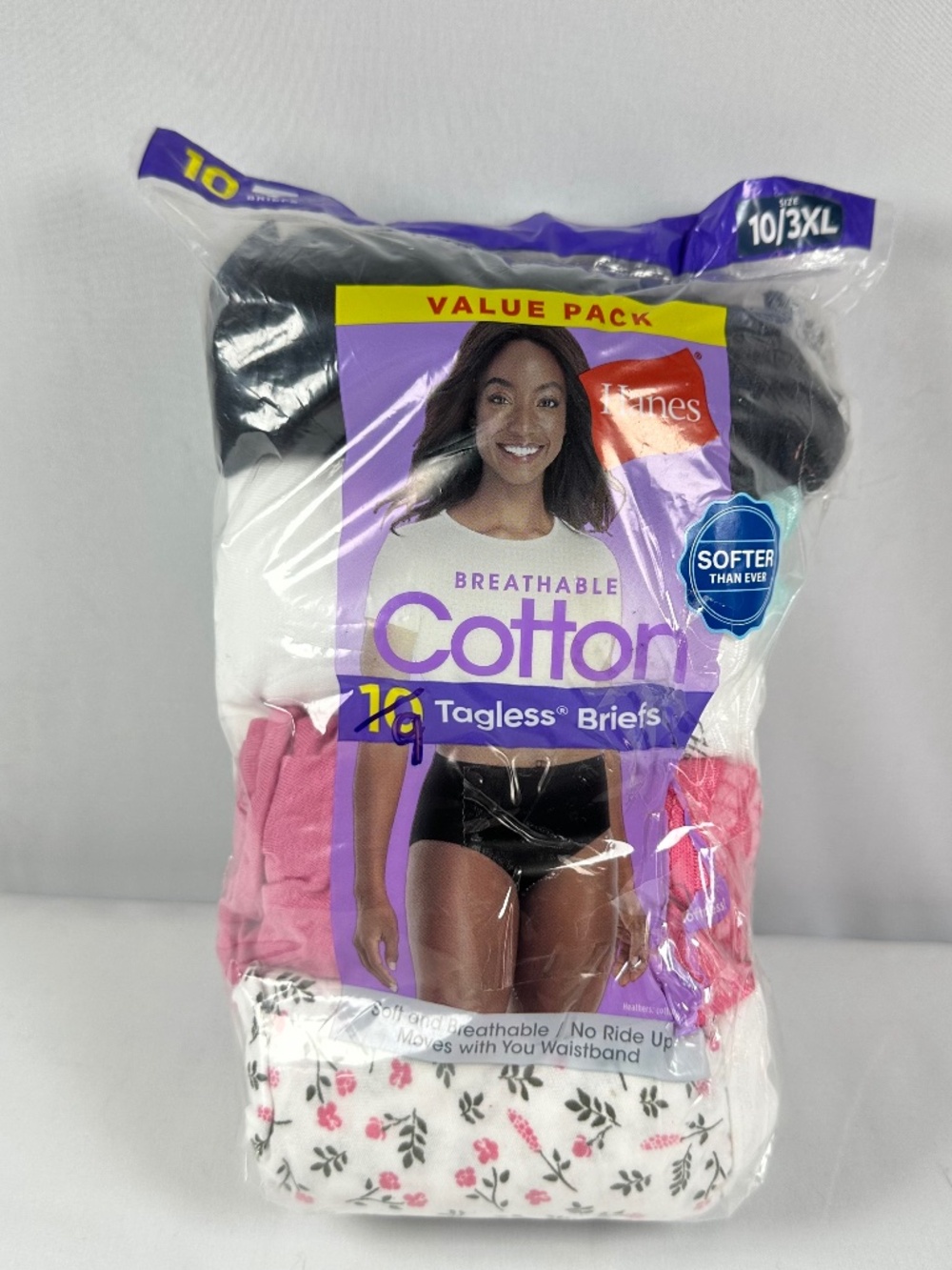 Hanes Tagless Briefs Breathable Cotton Size 10/3XL 9 Pair Various Colors Women's